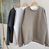 日系假两件宽松拼接白边圆领卫衣纯色慵懒日常休闲阔版 K12