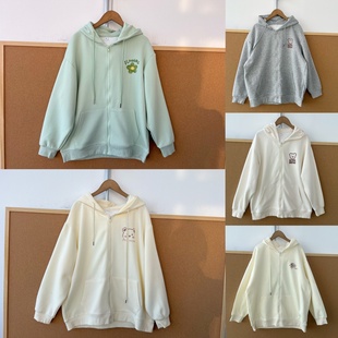 外套Z25 2T1 小熊花朵印花宽松拉链式 纯色简约连帽抽绳款 17多款