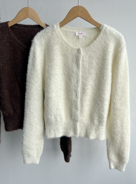 2G-2秋冬仿水貂毛贵妇千金风高品质长袖单排扣线衣上衣女D25-4