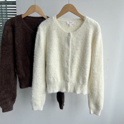 2G-2秋冬仿水貂毛贵妇千金风高品质长袖单排扣线衣上衣女D25-4