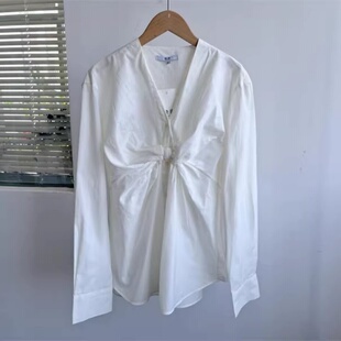 百搭通勤上衣Y26 南2 V领时尚 长袖 17设计感蝴蝶结简约纯色衬衫