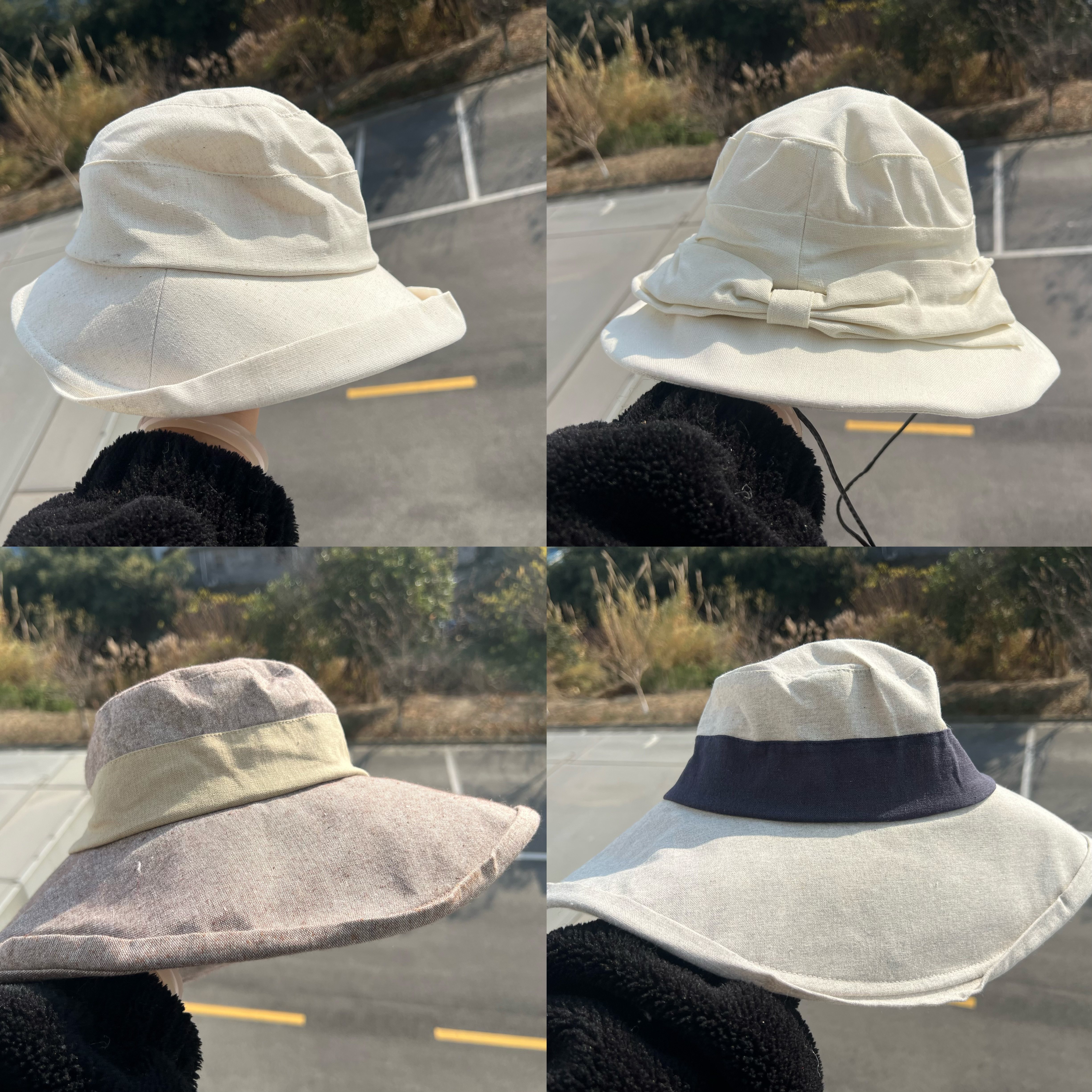 3R-14棉麻法式英伦风防晒遮阳盆帽气质优雅卷边太阳帽合集H25-12