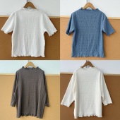 44春夏肌理感T恤木耳边褶皱时尚 舒适宽松百搭薄款 打底衫 H25