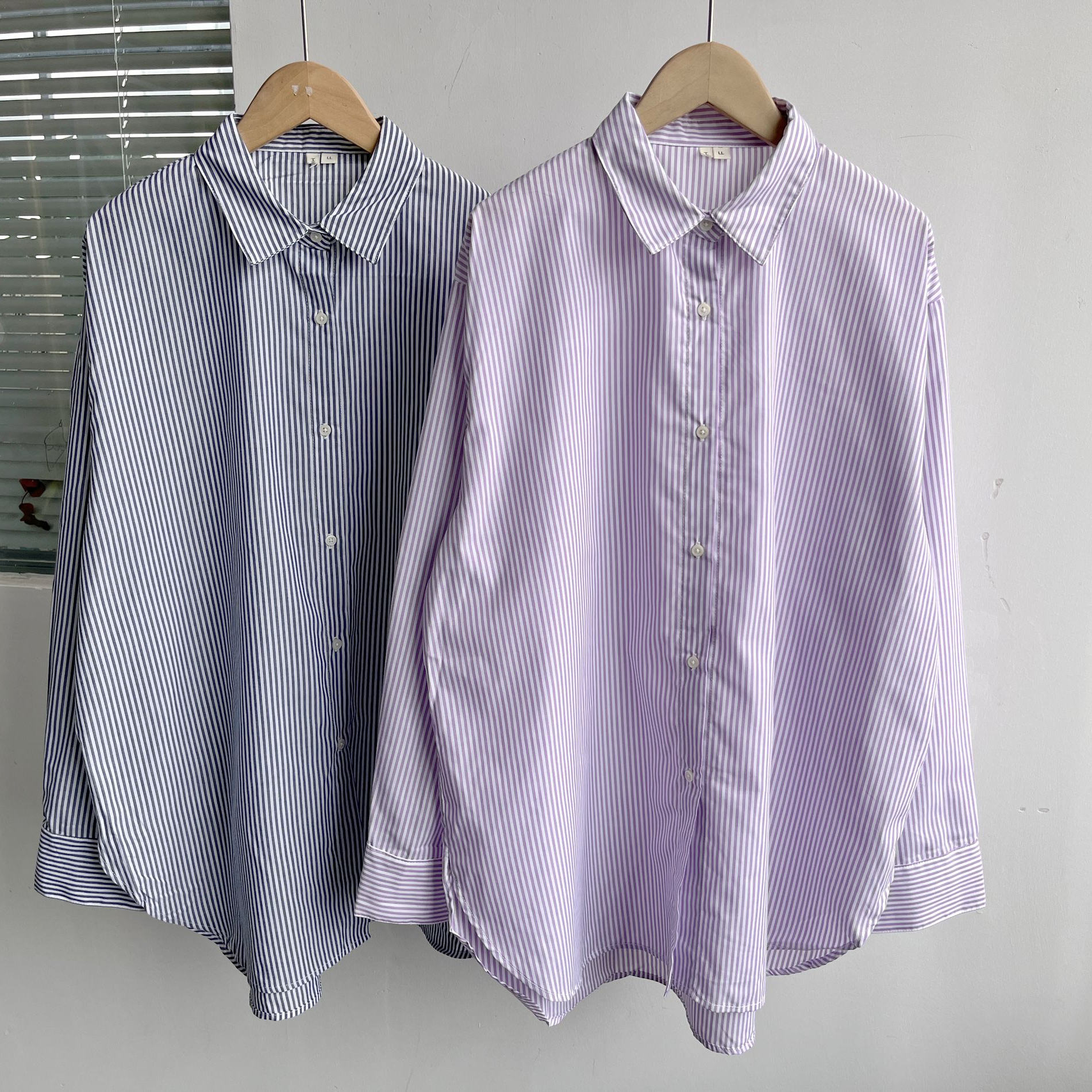 楼10A-3条纹设计感春夏季衬衫慵懒风宽松百搭上衣简约打底Y25-3