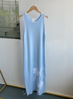 2F-11春夏季复古慵懒风印花背心高腰百搭连衣裙直筒圆领宽松Y25-4