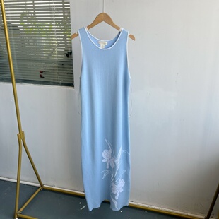 复古慵懒风印花背心高腰百搭连衣裙直筒圆领宽松Y25 11春夏季