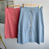 单排扣纯色纯棉半身裙无弹洋气百搭都市风通勤D25 20夏款