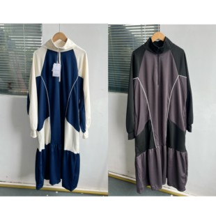 运动风连衣裙H25 撞色中长款 20春秋宽松舒适立领半拉链长袖 2G1