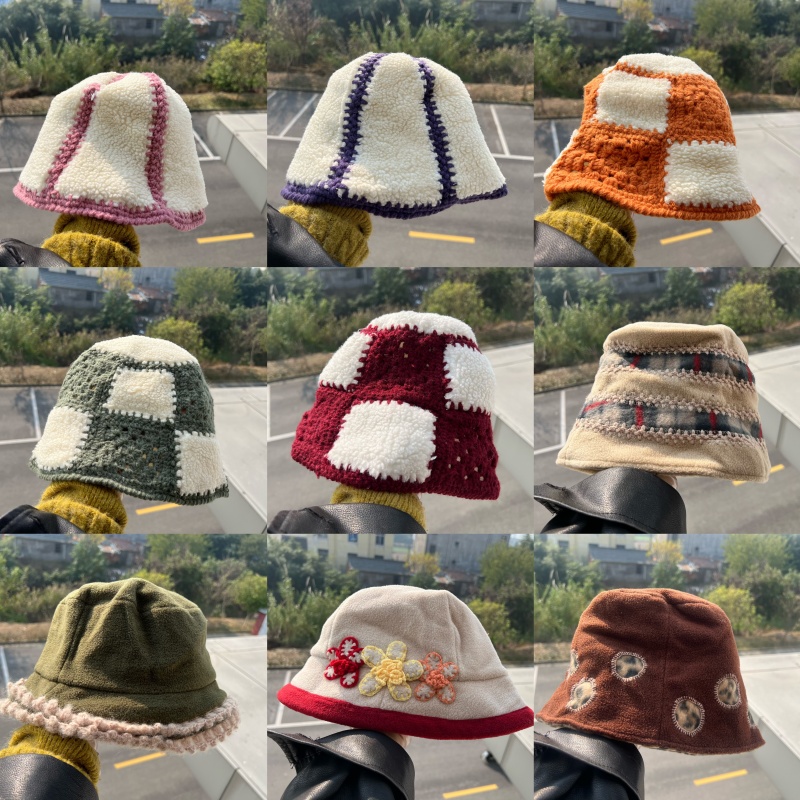 3S-1森系日单仿羊羔绒颗粒绒保暖渔夫帽遮脸显脸小松弛感Y25-11