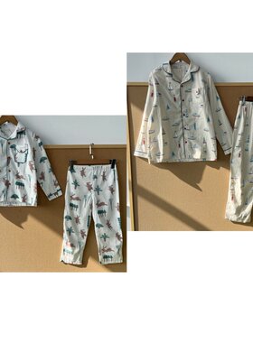 南13-59中大童款双层棉纱套装可爱卡通印花家居服外穿翻领Y25-12