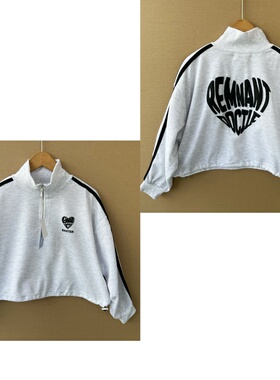 2L1-3童装款成人可穿立领短拉链套头条纹学院风后背字母爱心Z25-9