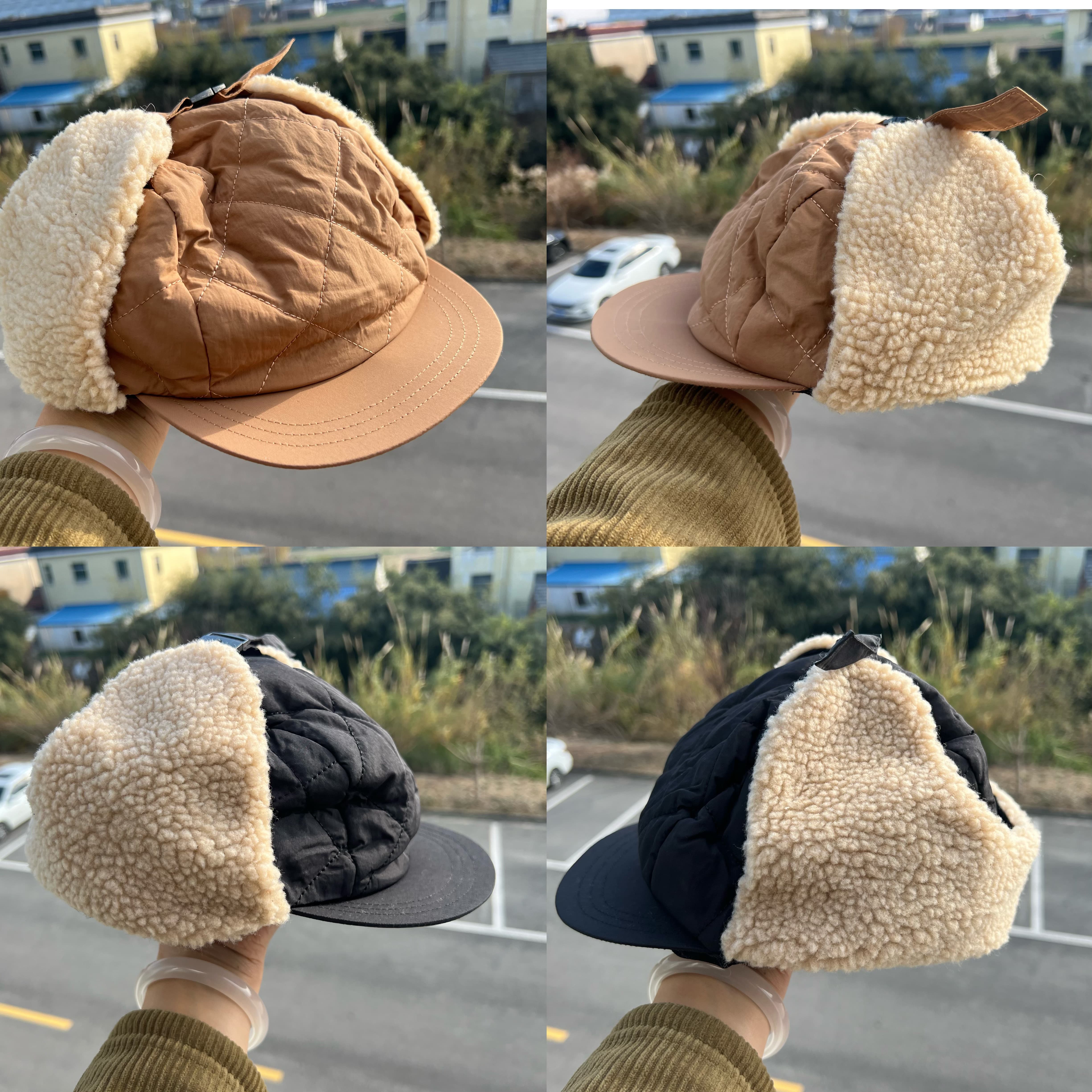 3B-22秋冬羊羔毛拼接菱形格纹保暖鸭舌帽气质户外防风J25-12