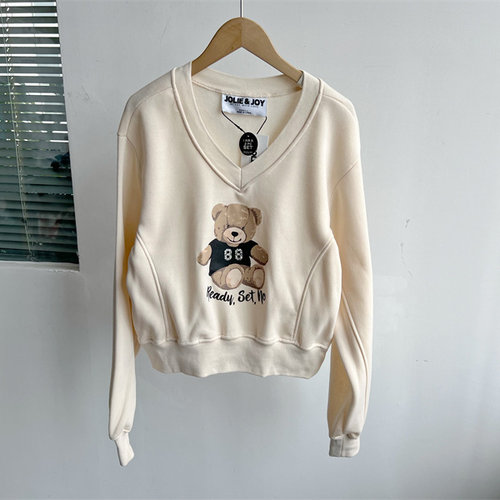 2墙1-8春秋新款女V领套头卡通印花加绒长袖减龄宽松百搭卫衣Z25-4