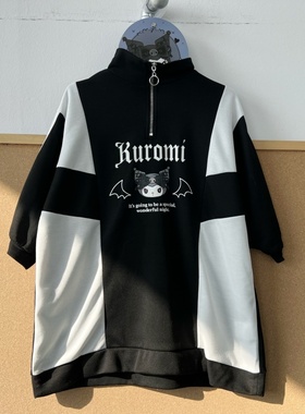 2B-97儿童款半拉链套头撞色拼接设计感卡通可爱印花卫衣无帽Y26-1