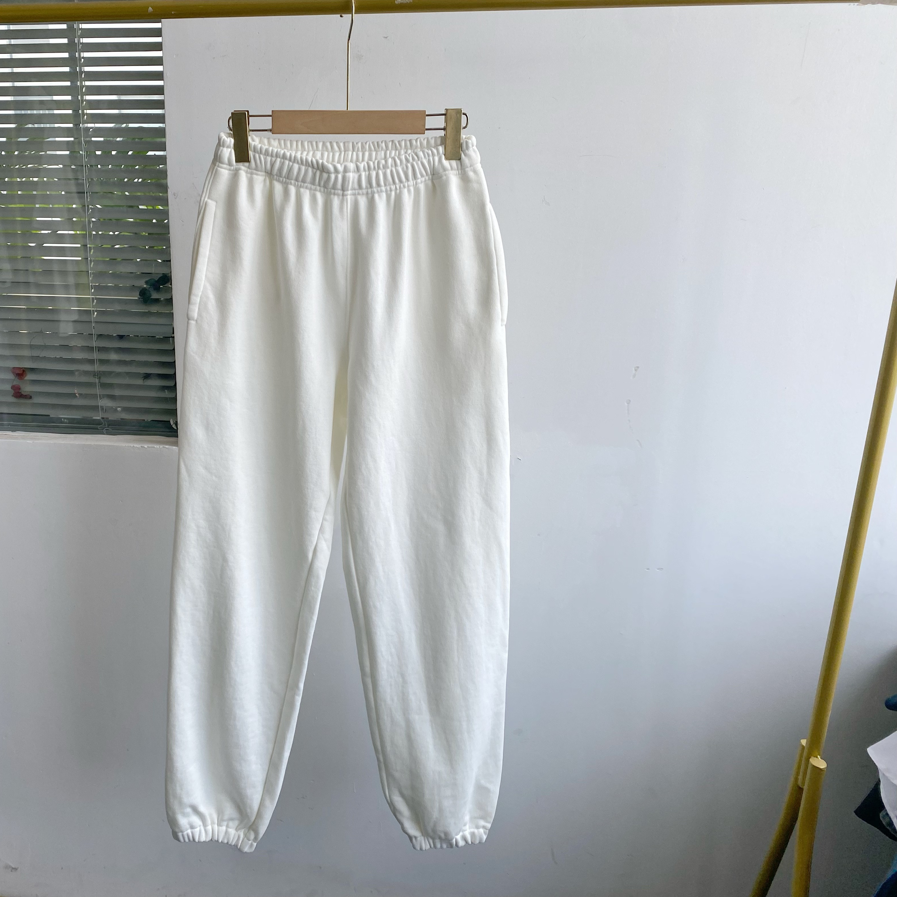 2X-4春秋款韩版休闲卫裤纯色百搭高腰松紧腰运动束脚长裤H25-6