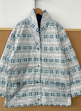 2V-57日单森系羽绒服男女秋冬轻薄款浅米色花纹设计感上衣Z25-11