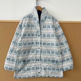 浅米色花纹设计感上衣Z25 57日单森系羽绒服男女秋冬轻薄款