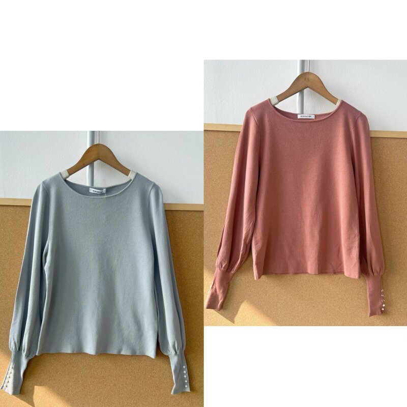 南11-57法式复古简约温柔风长袖袖口珍珠装饰设计感针织衫Z25-11