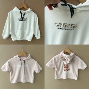 T恤后背印花Z25 2F1 日单软萌可爱熊耳朵连帽卫衣短袖 童装 7秋款