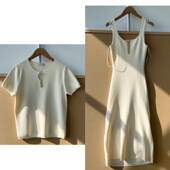 119高货 高弹力质感好针织吊带连衣裙纯欲风短袖 针织衫 Z26