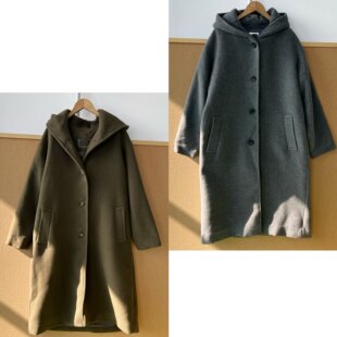 气质显瘦连帽毛呢大衣H25 2加厚韩系少女冷系穿搭慵懒风时尚