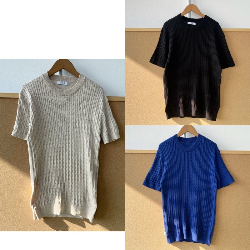 南11-65圆领套头韩系麻花纹理设计感舒适亲肤短袖T恤针织衫Z25-12