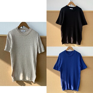 Z25 T恤针织衫 65圆领套头韩系麻花纹理设计感舒适亲肤短袖 南11