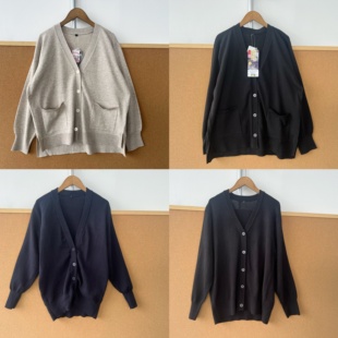 百搭气质显瘦休闲上衣J25 针织开衫 38纯色简约V领长袖 2T1