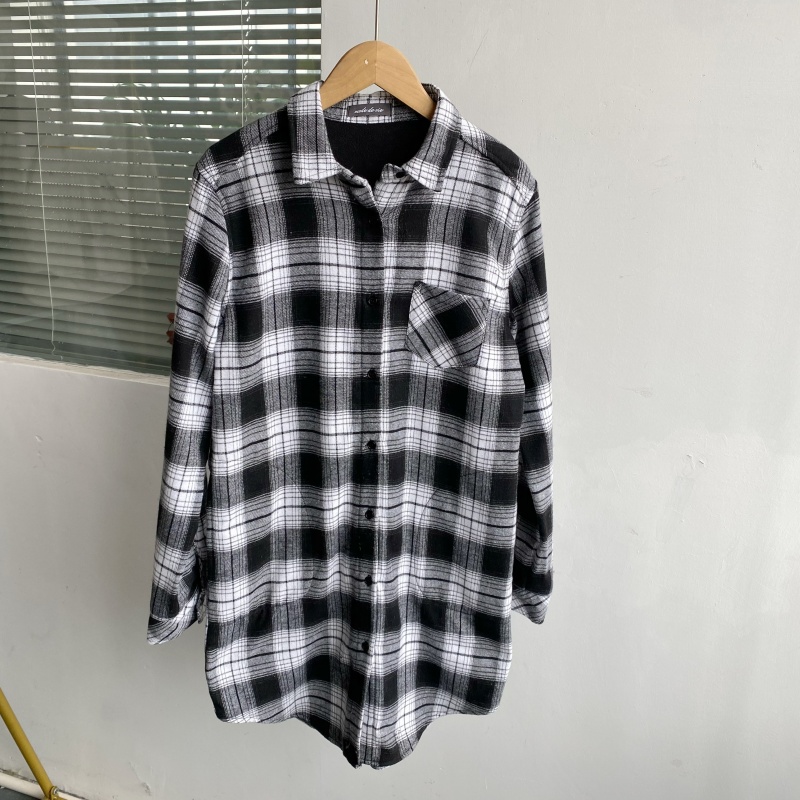 南10-35男女经典格子衬衫翻领加绒百搭宽松显瘦可叠穿上衣Z25-5
