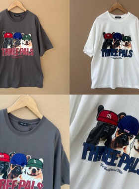 2R-35高货!圆领宽松T恤三只狗印花立体帽子设计精致男女上衣Z25-8