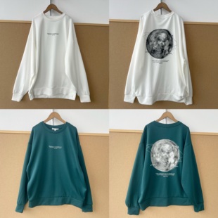 宽松百搭卫衣H26 男女同款 12月球印花慵懒风设计感小众春秋季