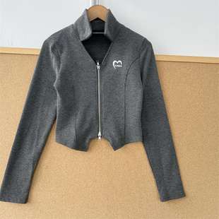 显瘦针织开衫 73儿童款 立领双头拉链有弹性不规则下摆修身 Z26