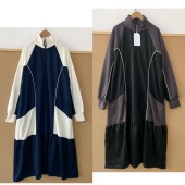 48高货 立领半拉链撞色拼接慵懒风时尚 气质长袖 2S1 连衣裙H26