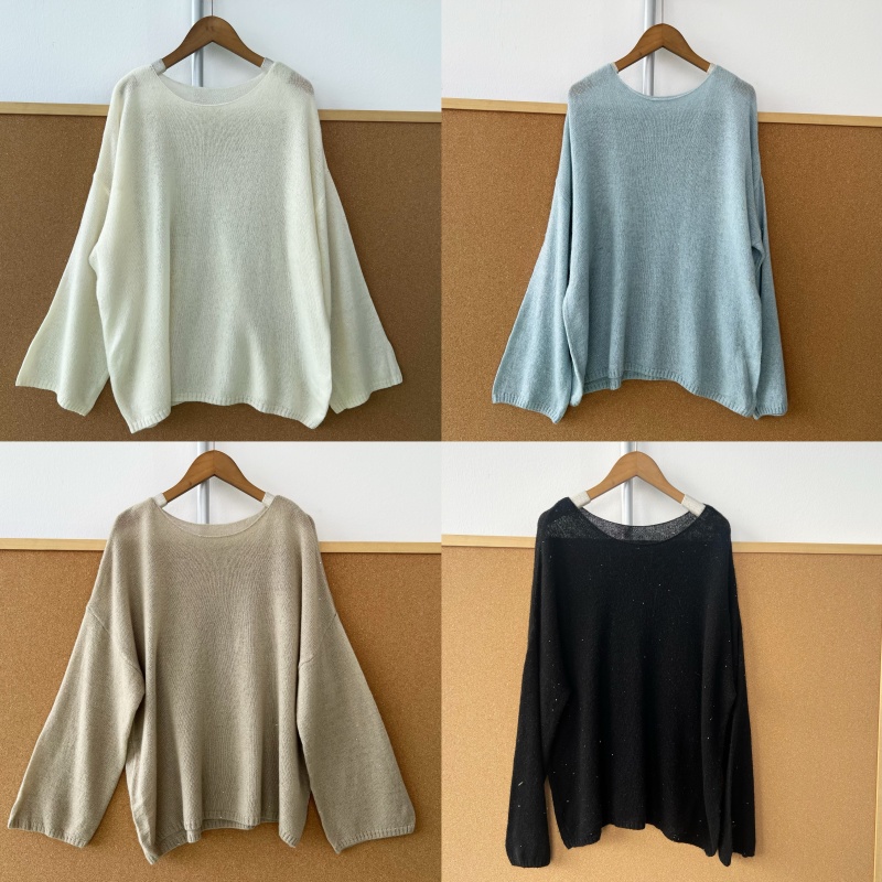 R2-47纯绵羊毛！圆领微透亮片简约百搭高级感纯欲温柔上衣Z25-11