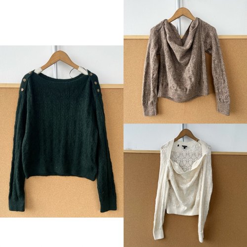 办1-21复古温柔风露肩纽扣气质慵懒风松弛感减龄遮肉毛衣Z25-11