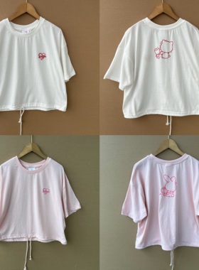 2C-58凯蒂猫玉桂狗库洛米短袖T恤短款宽松舒适休闲收腰上衣H25-8
