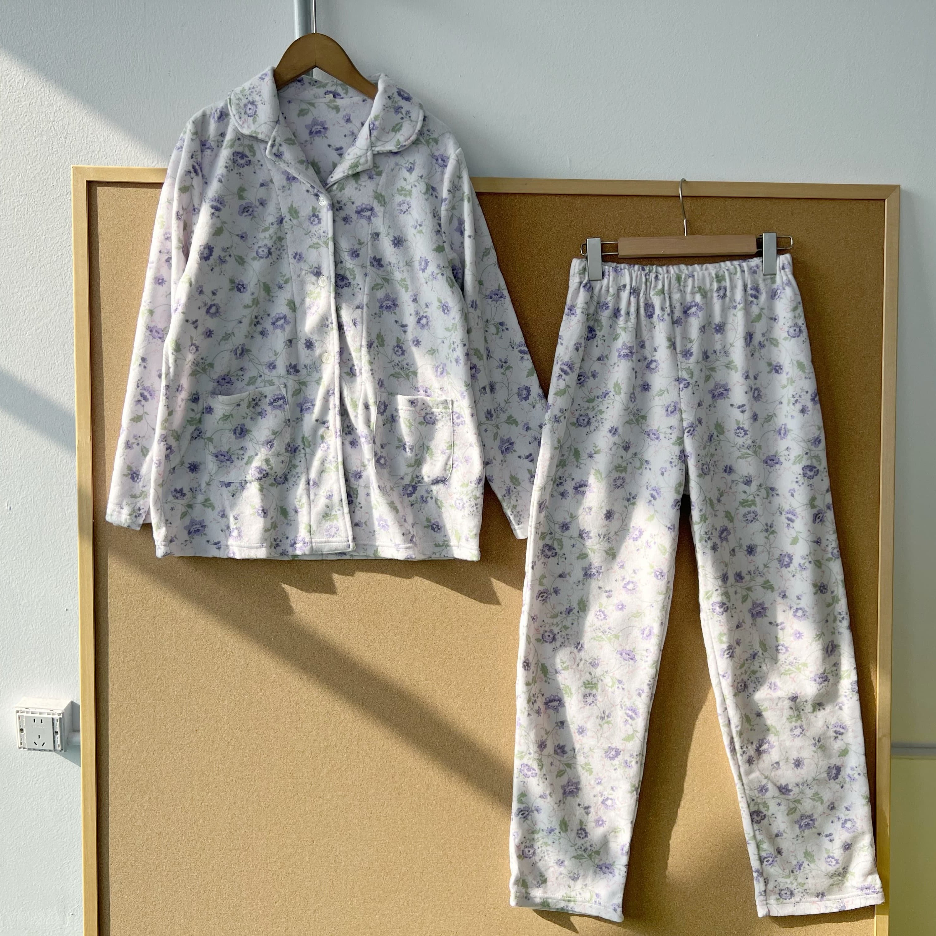 西1-60温柔风碎花家居服套装亲肤翻领长袖开衫松紧腰长裤J25-12