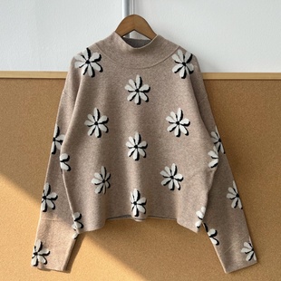 南11 49韩系半高领重磅雏菊印花设计感百搭舒适有弹性毛衣Z25