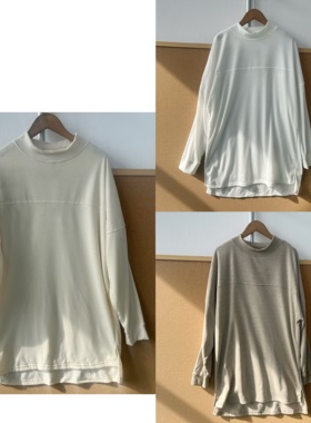 2Y1-8秋冬薄绒半高领肌理感微落肩设计感轻垂感软糯长袖T恤H25-11
