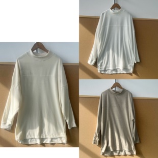 T恤H25 2Y1 8秋冬薄绒半高领肌理感微落肩设计感轻垂感软糯长袖