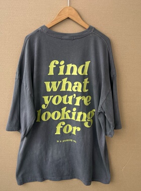 2A-65复古100%棉圆领深灰色简约款后背字母印花潮流短袖T恤Z25-9