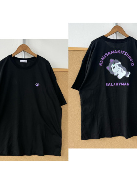 3P-112日系可爱紫爪印翻肚皮小猫印花短袖T恤女黑色百搭上衣T26-6