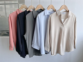 微瑕垂感衬衫 人棉冰凉感V领套头宽松舒适通勤休闲Y5 纯色百搭时尚