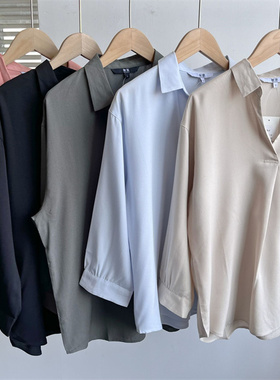 微瑕垂感衬衫纯色百搭时尚人棉冰凉感V领套头宽松舒适通勤休闲Y5