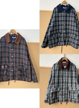 2X-81店主自留！巴恩风春秋外套格子复古翻领撞色老钱风宽松Y26-3