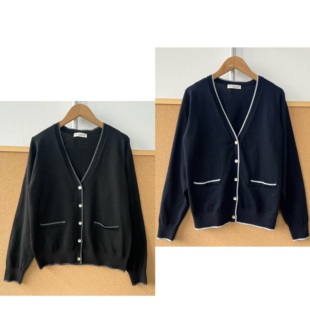 软糯舒适小外套H25 洋气V领撞色针织开衫 44春秋学院风修身 南11