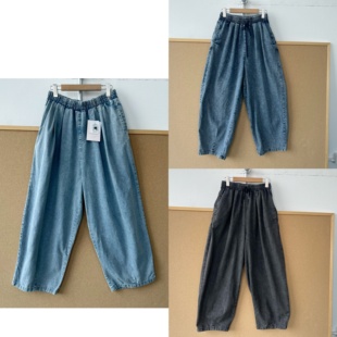高腰气质慵懒风阔腿显瘦长裤 J26 32复古水洗松紧腰牛仔裤