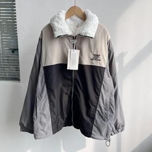 外套时尚 保暖拼色设计复古短款 宽松加绒加厚Y10 冬季 微瑕翻领长袖