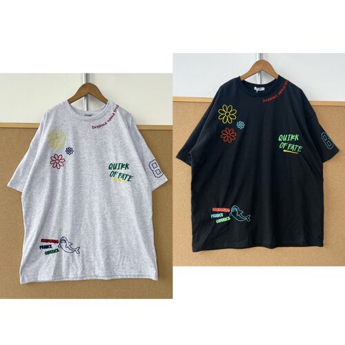 2M1-83韩系圆领精致字母花朵海豚图案刺绣宽松舒适短袖T恤Z62-5