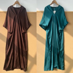 连衣裙H26 中国风高级缎面感扭结V领遮肚显瘦长款 50新中式 楼5